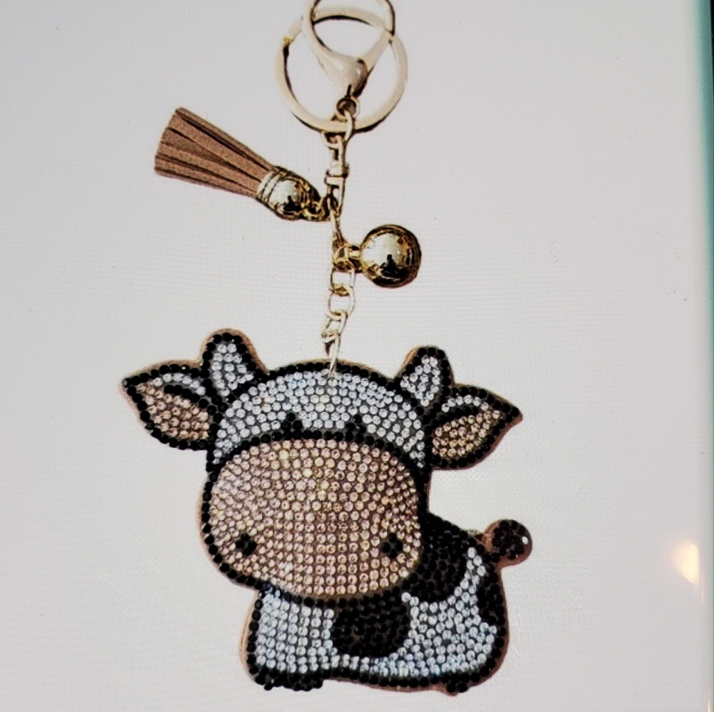 DIVAS LiMiTED Cow Key Holder with Tassel - Black, White, Brown